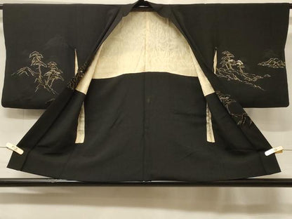 平和屋着物＃羽織　寿光織　枝松文　黒地　金銀糸　正絹　逸品　CABF1462in