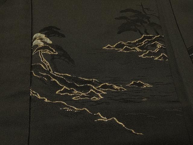 平和屋着物＃羽織　寿光織　枝松文　黒地　金銀糸　正絹　逸品　CABF1462in