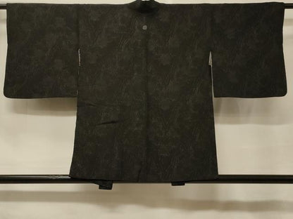 平和屋着物＃羽織　寿光織　舞葉文　黒地　銀糸　正絹　逸品　CABF1463in