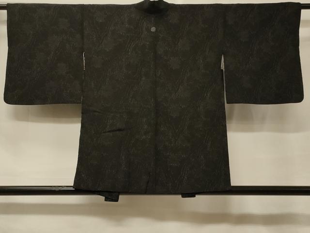平和屋着物＃羽織　寿光織　舞葉文　黒地　銀糸　正絹　逸品　CABF1463in