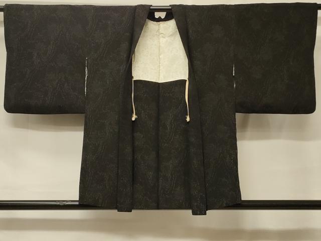 平和屋着物＃羽織　寿光織　舞葉文　黒地　銀糸　正絹　逸品　CABF1463in