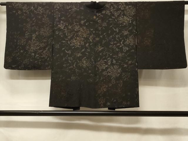 平和屋着物＃羽織　寿光織　枝花文　黒地　金糸　正絹　逸品　未使用　CABF1464in