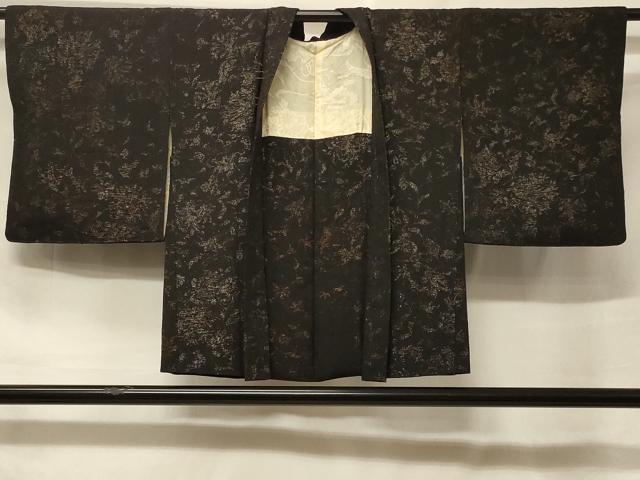 平和屋着物＃羽織　寿光織　枝花文　黒地　金糸　正絹　逸品　未使用　CABF1464in