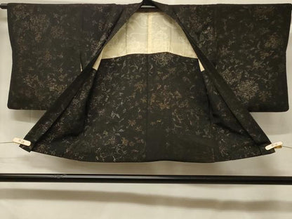 平和屋着物＃羽織　寿光織　枝花文　黒地　金糸　正絹　逸品　未使用　CABF1464in