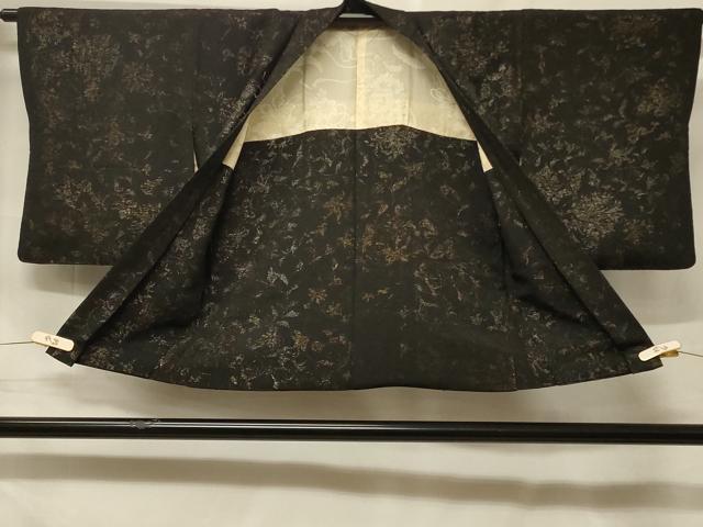 平和屋着物＃羽織　寿光織　枝花文　黒地　金糸　正絹　逸品　未使用　CABF1464in