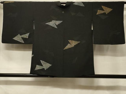平和屋着物＃羽織　寿光織　切嵌文　黒地　金銀糸　正絹　逸品　CABF1465in