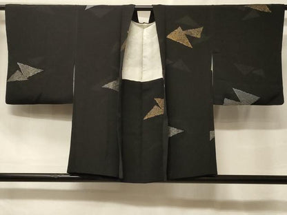 平和屋着物＃羽織　寿光織　切嵌文　黒地　金銀糸　正絹　逸品　CABF1465in
