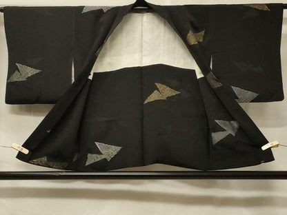 平和屋着物＃羽織　寿光織　切嵌文　黒地　金銀糸　正絹　逸品　CABF1465in