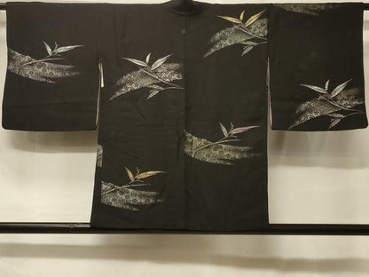 平和屋着物＃羽織　寿光織　吉祥枝葉文　黒地　金銀糸　正絹　逸品　CABF1466in