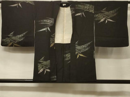 平和屋着物＃羽織　寿光織　吉祥枝葉文　黒地　金銀糸　正絹　逸品　CABF1466in