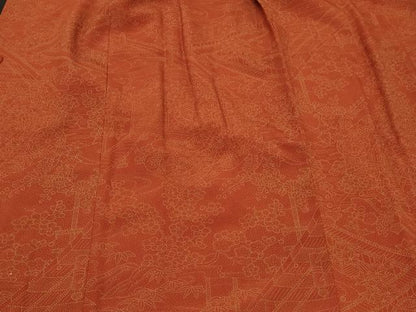 平和屋着物＃道行コート　風景草花文　正絹　逸品　CABF1468in