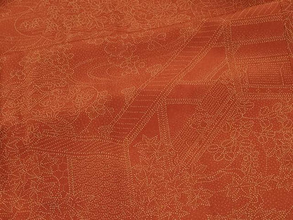平和屋着物＃道行コート　風景草花文　正絹　逸品　CABF1468in