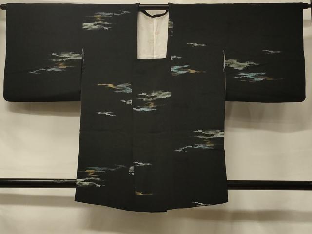 平和屋着物＃道行コート　寿光織　霞文　黒地　金銀糸　正絹　逸品　CABF1471in