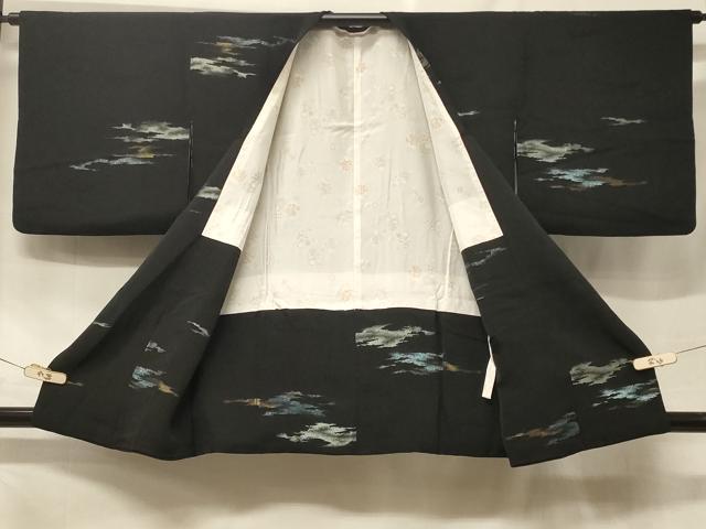 平和屋着物＃道行コート　寿光織　霞文　黒地　金銀糸　正絹　逸品　CABF1471in