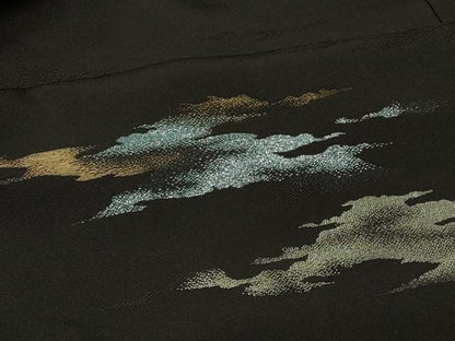 平和屋着物＃道行コート　寿光織　霞文　黒地　金銀糸　正絹　逸品　CABF1471in