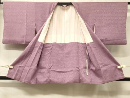 平和屋着物＃道行コート　色無地　横段吉祥鳥地紋　菖蒲色　正絹　逸品　CABF1473in