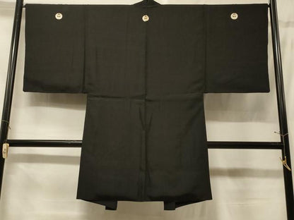 平和屋着物＃男性　長羽織　黒紋付き　正絹　逸品　CABF1474in