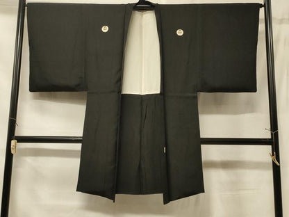 平和屋着物＃男性　長羽織　黒紋付き　正絹　逸品　CABF1474in