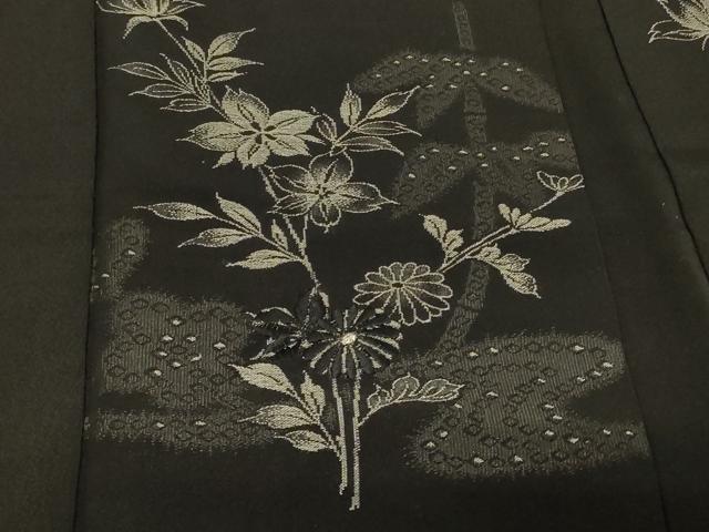 平和屋着物＃羽織　寿光織　枝花文　黒地　銀糸　正絹　逸品　CABF1476in