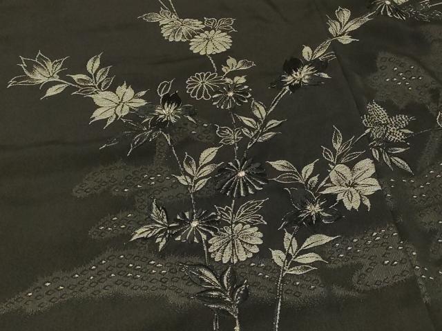 平和屋着物＃羽織　寿光織　枝花文　黒地　銀糸　正絹　逸品　CABF1476in