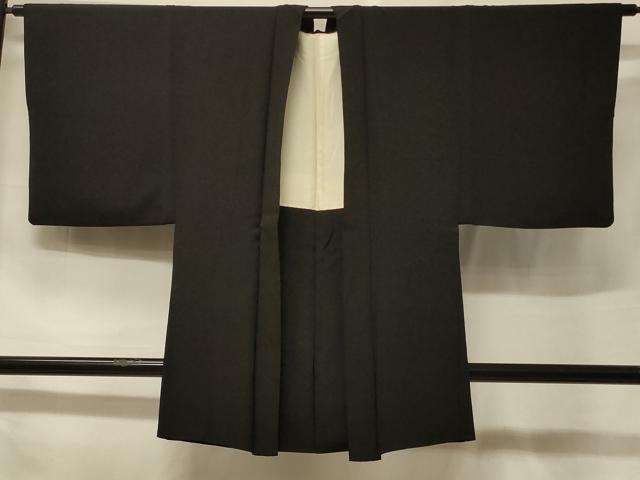 平和屋着物＃男性　長羽織　黒地　正絹　逸品　CABF1485in