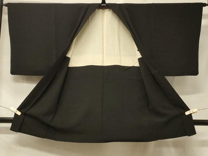 平和屋着物＃男性　長羽織　黒地　正絹　逸品　CABF1485in