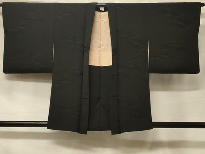 平和屋着物＃羽織　枝松地紋　黒地　正絹　逸品　CABF1489in