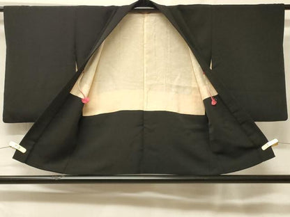 平和屋着物＃羽織　総刺繍　草花文　黒地　正絹　逸品　CABF1491in