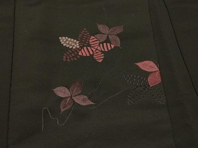 平和屋着物＃羽織　総刺繍　草花文　黒地　正絹　逸品　CABF1491in