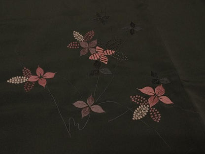平和屋着物＃羽織　総刺繍　草花文　黒地　正絹　逸品　CABF1491in
