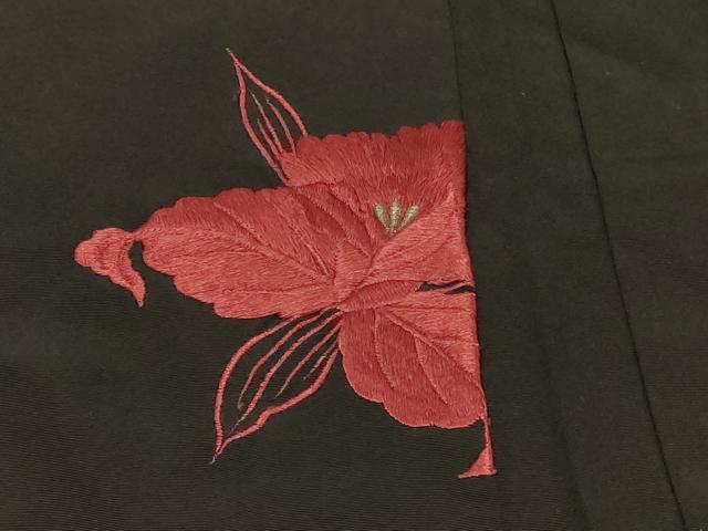 平和屋着物＃羽織　総刺繍　カトレア　黒地　金糸　正絹　逸品　未使用　CABF1493in