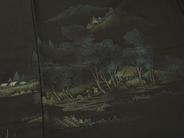 平和屋着物＃羽織　寿光織　人物風景文　黒地　金糸　正絹　逸品　未使用　CABF1496in