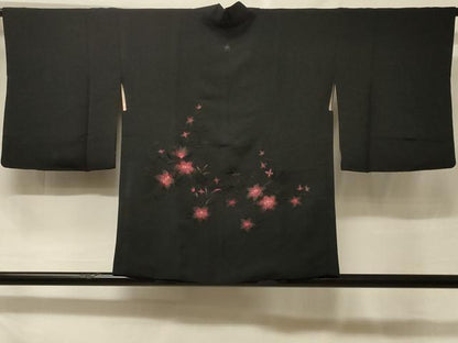 平和屋着物＃羽織　総刺繍　草花文　黒地　正絹　逸品　CABF1498in