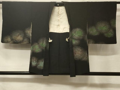 平和屋着物＃羽織　寿光織　霞文　黒地　金銀糸　正絹　逸品　CABF1511in