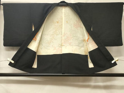 平和屋着物＃羽織　寿光織　雲取り草花文　黒地　金銀糸　正絹　逸品　CABF1513in