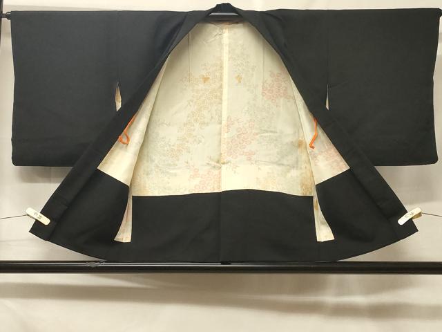 平和屋着物＃羽織　寿光織　雲取り草花文　黒地　金銀糸　正絹　逸品　CABF1513in
