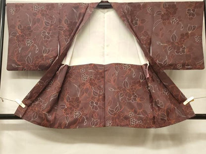平和屋着物＃羽織　地紋起こし　草花文　正絹　逸品　CABF1514in