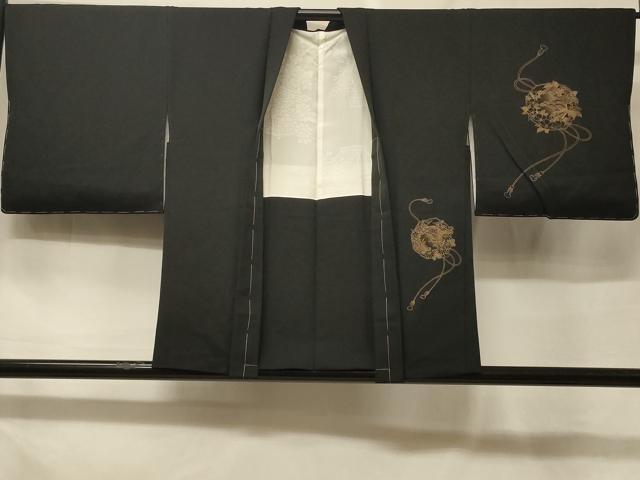 平和屋着物＃羽織　駒刺繍　鏡裏草花文　黒地　金彩　正絹　逸品　未使用　CABF1515in
