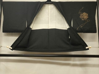 平和屋着物＃羽織　駒刺繍　鏡裏草花文　黒地　金彩　正絹　逸品　未使用　CABF1515in
