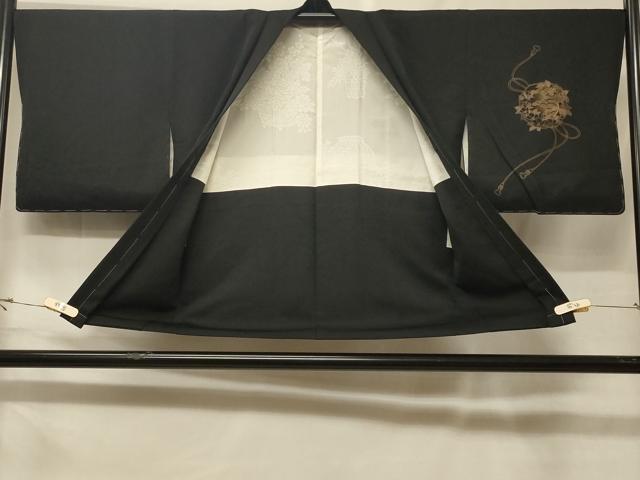平和屋着物＃羽織　駒刺繍　鏡裏草花文　黒地　金彩　正絹　逸品　未使用　CABF1515in