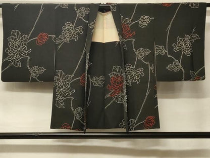 平和屋着物＃羽織　乱菊　黒地　正絹　逸品　CABF1521in