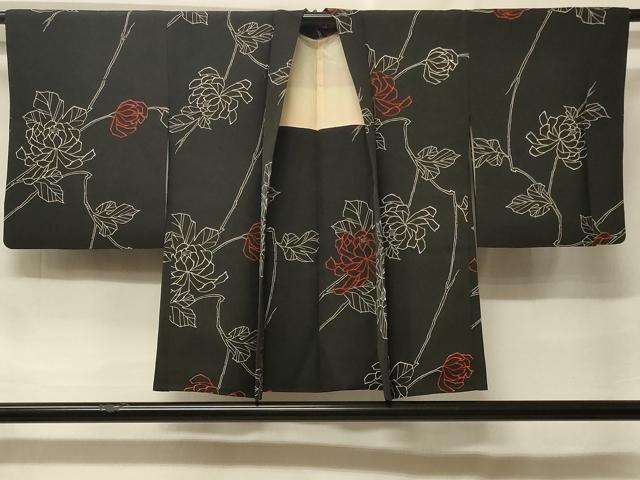 平和屋着物＃羽織　乱菊　黒地　正絹　逸品　CABF1521in
