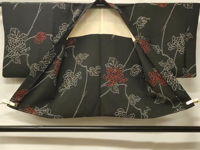 平和屋着物＃羽織　乱菊　黒地　正絹　逸品　CABF1521in