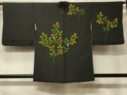 平和屋着物＃羽織　南天文　黒地　正絹　逸品　CABF1527in