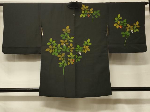 平和屋着物＃羽織　南天文　黒地　正絹　逸品　CABF1527in