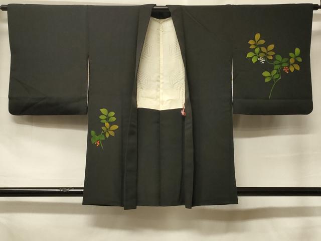 平和屋着物＃羽織　南天文　黒地　正絹　逸品　CABF1527in