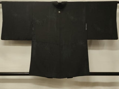 平和屋着物＃羽織　笹竹文　黒地　正絹　逸品　CABF1529in