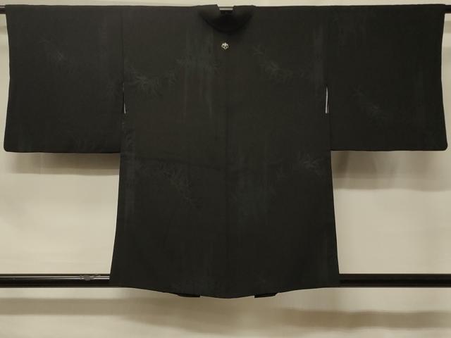 平和屋着物＃羽織　笹竹文　黒地　正絹　逸品　CABF1529in