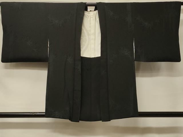 平和屋着物＃羽織　笹竹文　黒地　正絹　逸品　CABF1529in