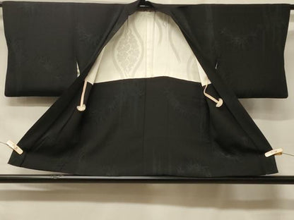 平和屋着物＃羽織　笹竹文　黒地　正絹　逸品　CABF1529in